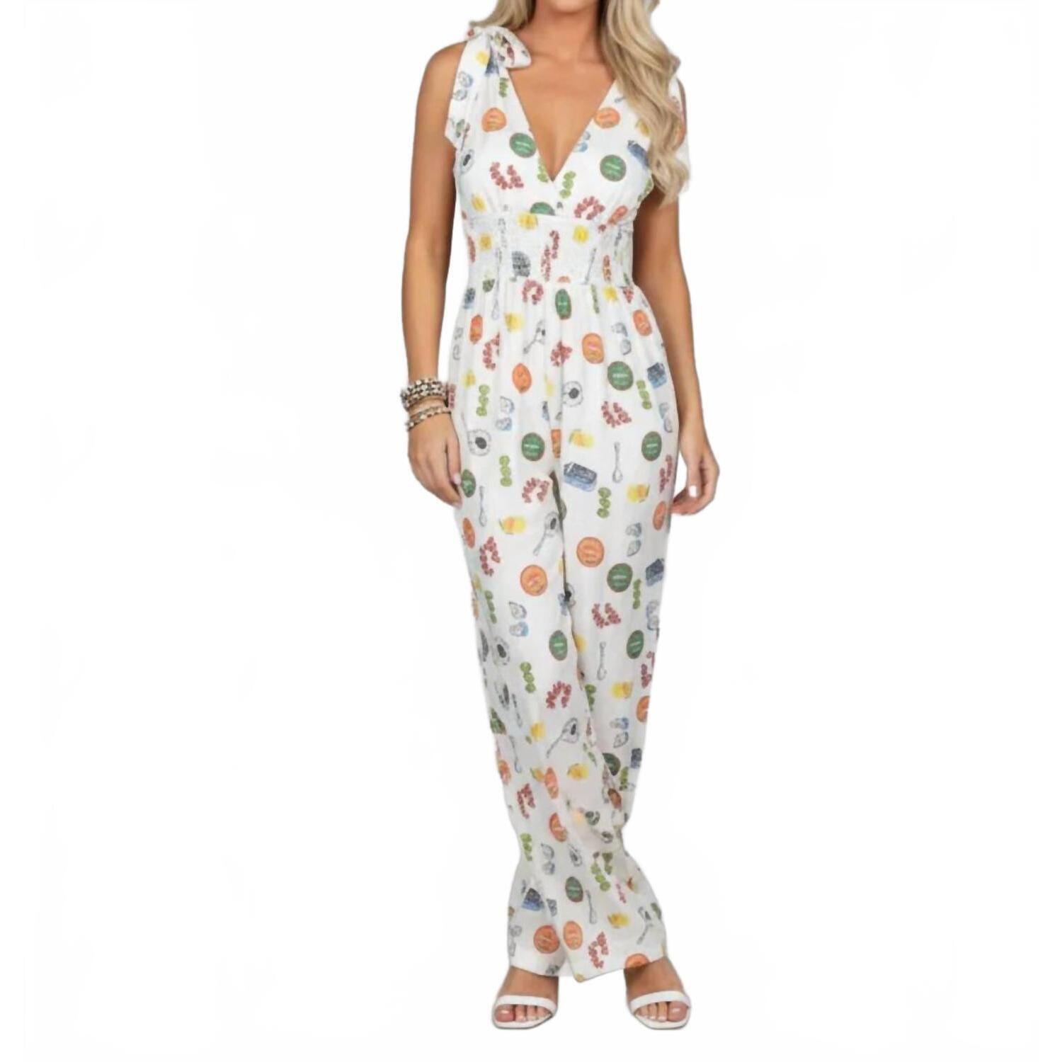 New Ee:Some V-Neck Wide Leg Jumpsuit In Seaside Picnic